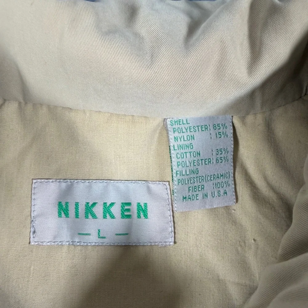 Nikken Mens Insulated Vest Tan Beige Full Zip Snap Front Ceramic Fiber Size L